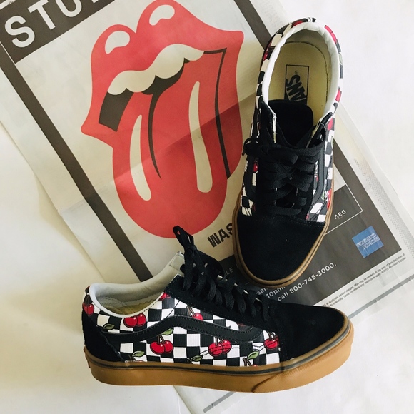 vans old skool cherry black & gum checkered skate shoes